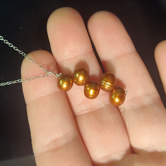 925 silver necklace, 5 brown pearls/7 1/2 inches long - Picture 2 of 3
